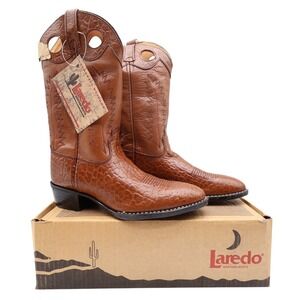 Laredo Tan Bullhide Western Boots Boys 2D Tan Leather NWT Deadstock CB293